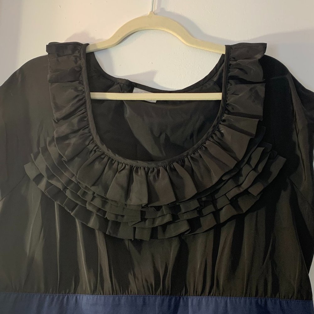 eShakti Black & Navy Ruffle Neck Straight dress, sz 16W/1X